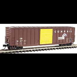 ACF 50' Single Door Rib Side Precision Design Boxcar - Assembled -- Conrail #166721 (Boxcar red, yellow door, white, silver)