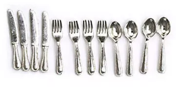 AZTEC - 1 Inch Scale Dollhouse Miniature - 12 Piece Silverware Set (AZDA1212)