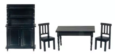 AZTEC - 1" Scale Benson Dining Room Set Black 4 Piece Dollhouse Miniature (T5885)