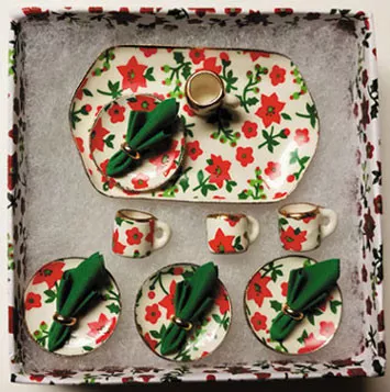 BY BARB - 1" Scale Dinnerware Set Red Poinsettia - 13 pcs Dollhouse Miniature (CER172RP)