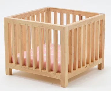 CLASSICS - 1" Scale Slatted Play Pen Oak with Pink Fabric Dollhouse Miniature (10608)