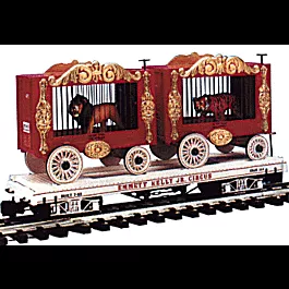 Flatcar w/Two Cage Cars -- Lion & Tiger