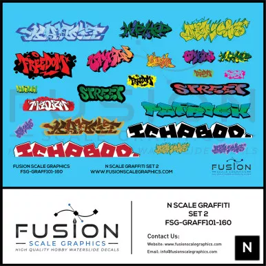Fusion Scale Graphics GRAFF101-160 - Graffiti Decal Set 2- N Scale