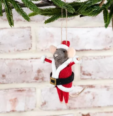 Fuzzy Santa Mouse Ornament