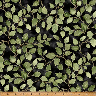 Hoffman California - In A Pear Tree - Green Leaves, Black/Gold
