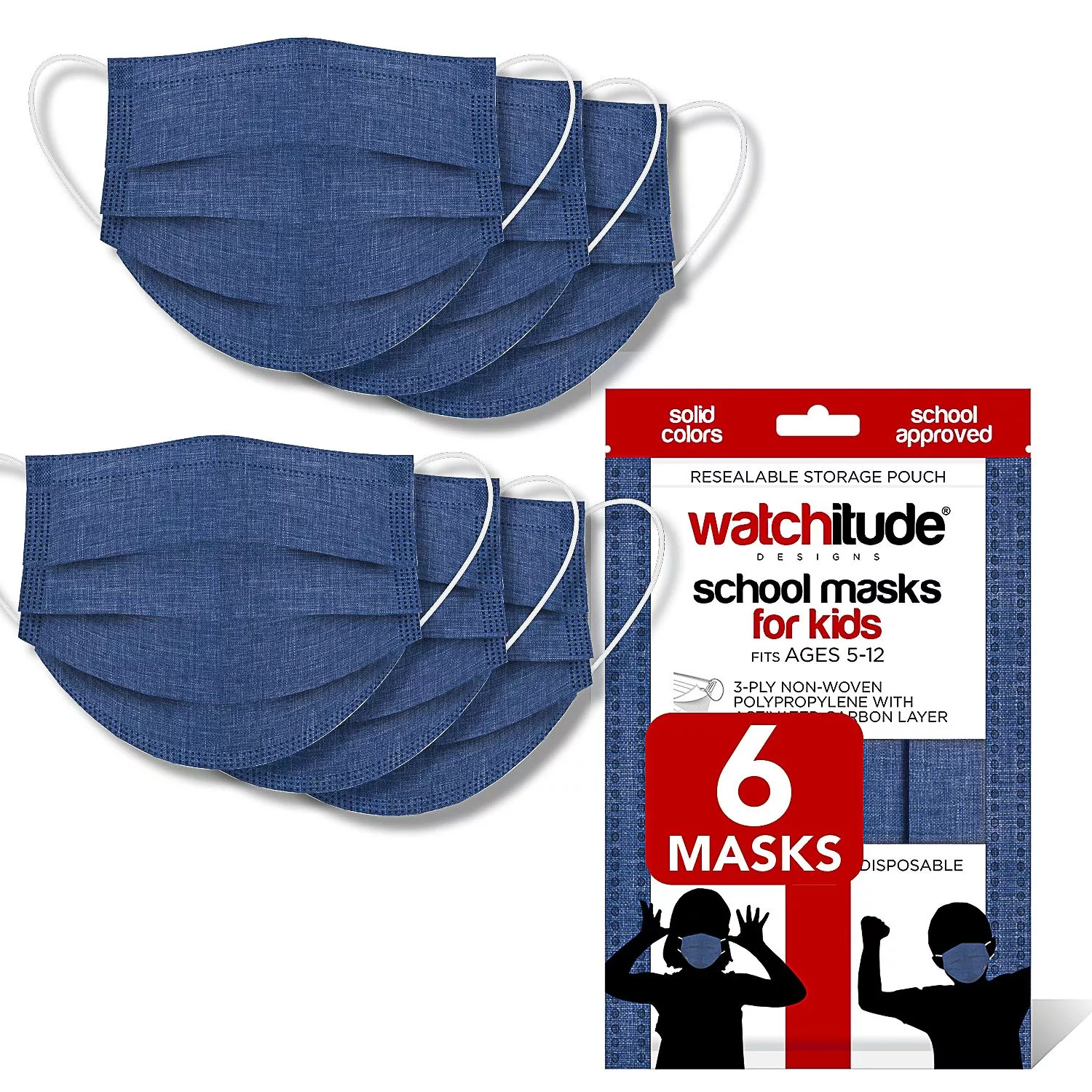 Kids Mask 6 Pk Denim Solid