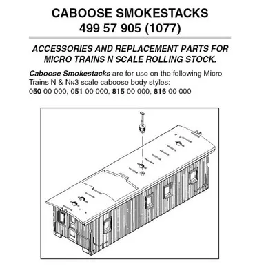 Micro-Trains Line 499 57 905 - Caboose Smokestacks (12 pieces) (1077)- N Scale