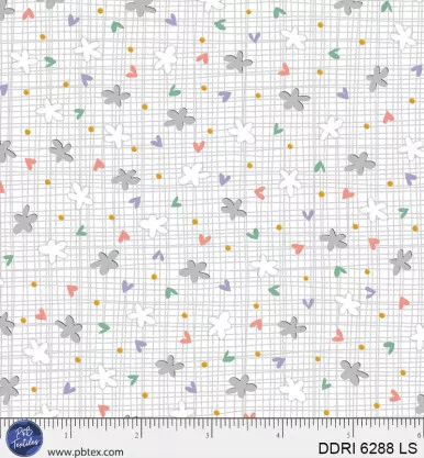 P & B Textiles - Dream Drifters - Tossed Ditzy on Grid, Light Silver