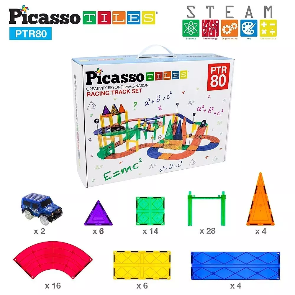 Race Track Set with 2 Cars - 80 Pieces