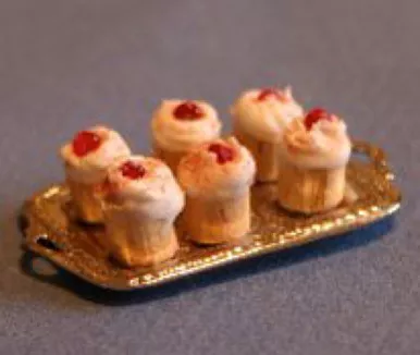 RAINDROP MINIATURES - 1" Scale Dollhouse Miniature - Cupcakes on Tray - Vanilla (46)