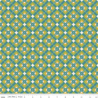 Riley Blake - Covered Bridges in Spring - Flower Block on Point, Aqua
