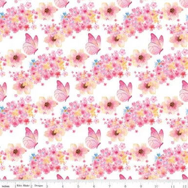 Riley Blake - Painted Petals - Butterfly Floral, White