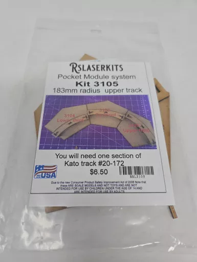 RslaserKits 3105 - Pocket Module System - 184mm Corner Module with High Track Spacing- N Scale Kit