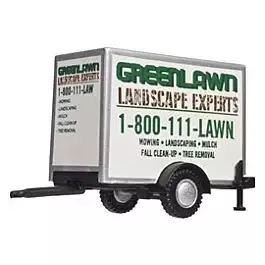 Standard Single-Axle Box Trailer - Assembled -- Greenlawn Landscape Experts (white, green)