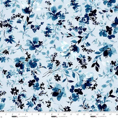 Studio E - 118" Garden Whisper - Watercolor Floral, Blue Ink