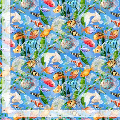 Timeless Treasures - Cats - Aquarium Fish, Blue