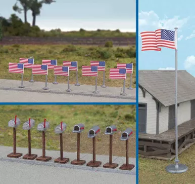 Walthers SceneMaster 949-4166 - Flags (11) and Mailboxes (8) - HO Scale